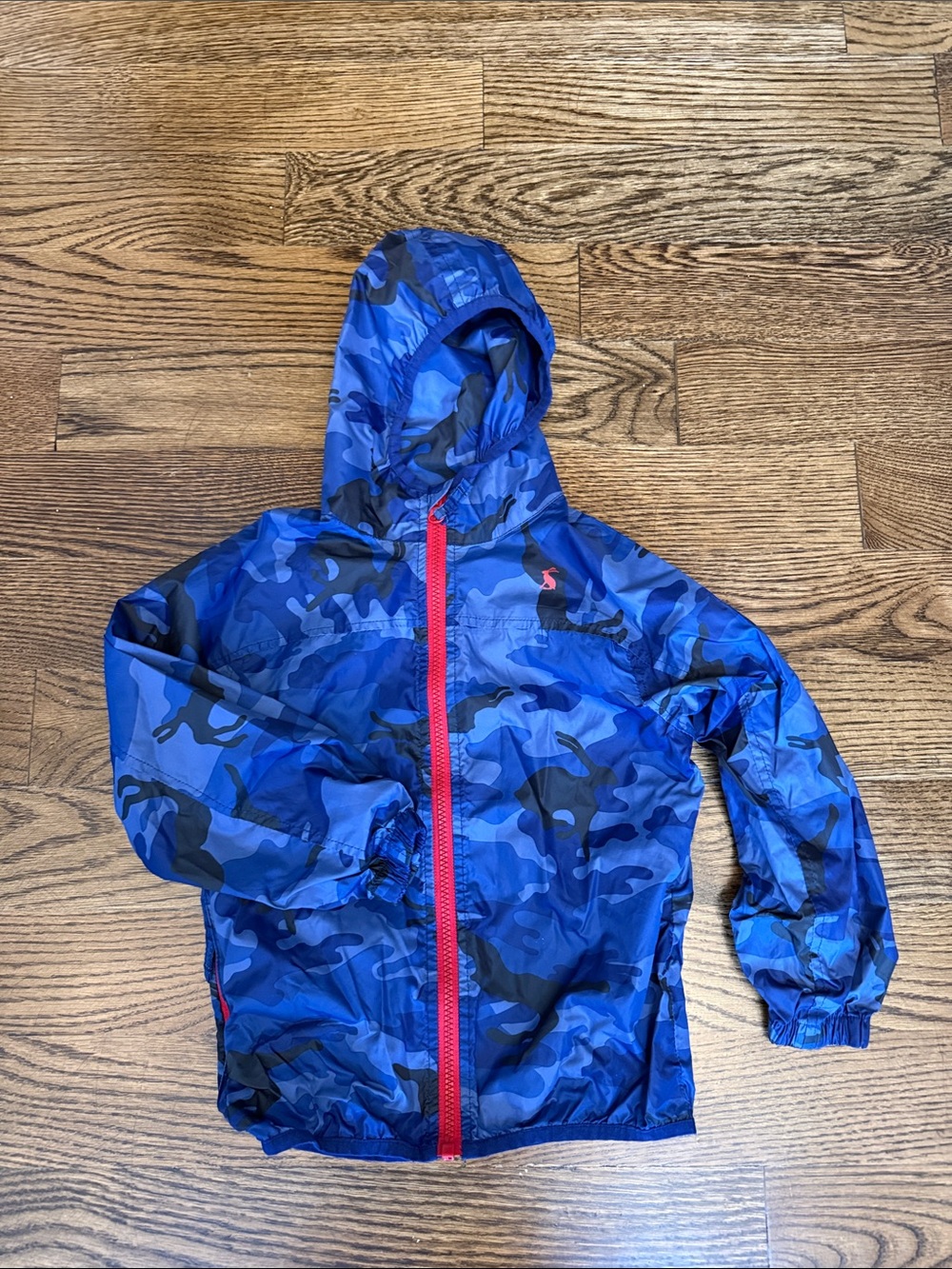 Joules Blue Camo Hooded Rain Jacket with Red Zip